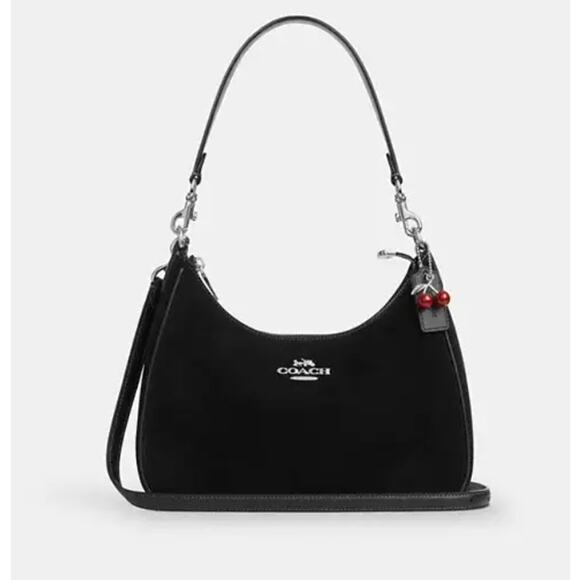 Coach Handbags - COACH Teri Hobo Bag With Cherry Charm CCZ88 suede/Silver/Black